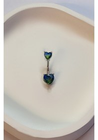Resim Celikchi Kadın Yeşil Renk Taşlı Kalp Model Çelik Piercing Gümüş 