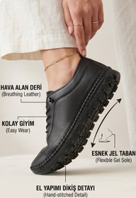 Resim FlexiGel Tam Ortopedik Jel Tabanlı Kadın Siyah Loafer - Ultra Esnek Nefes Alabilir Hafif Günlük Anne Ayakkabısı 