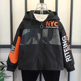 Resim Çocuklar için Bahar ve Sonbahar dış giyim için Fermuarlı, Gevşek Kapüşonlu, Şık ve Rahat Ceket, NYC 95 Baskılı 