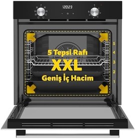 Resim Simfer 8208 9 Fonksiyon QS Siyah Cam Ankastre Fırın Power Turbo Dijital 