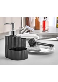 Resim E-ticaret Sıvı Sabunluk Seti,süngerlik Bölmeli Sıvı Sabunluk Seti Fırça Ve Çelik Süngerli Set Siyah Siyah 