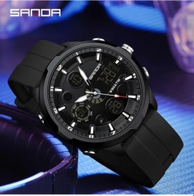 Resim Oldfriend Sanda Erkek Spor Elektronik Saati Çift Ekran 50m Kronograf Taksimetre Siyah Kauçuk Kordon Diğer 