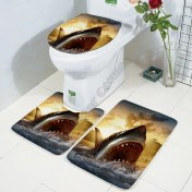 Resim DouranShop No.8 Tarzı Köpekbalığı Üç Parçalı Set 3D Baskılı Banyo Ayaklı Halı Kapak Tuvalet Kapağı Banyo Paspas Seti 02 (Yurt Dışından) 