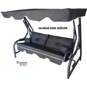 Resim 3 Kişilik Lüks Vip Düğmeli Salıncak Minderi Siyah Bahçe Minderi (552012554) 