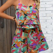 Resim Kadın Baskılı Tulum, Şık Pantolon Takımı 5, Bol Kesim Bodysuit 568 
