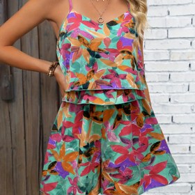 Resim Kadın Baskılı Tulum, Şık Pantolon Takımı 5, Bol Kesim Bodysuit 568 