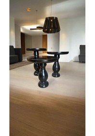 Resim Ahşap Mantar Sehpa 3 Lü Siyah Zigon Set Doğal Fiskos Sehpa Takımı Siyah 