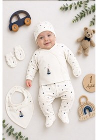 Resim Sitilin Erkek Bebek 5'li Hastane Çıkışı Seti %100 Pamuk Yenidoğan Bebek Hediyesi Zıbın Takımı Mavi Stl7217 Beyaz 