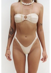 Resim Mai Collection Mai Studios Co. Zahira Yan Büzgü Detaylı Brezilyan Bej Bikini Altı Bej 