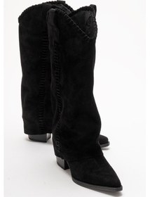 Resim Velın Siyah Süet Hakiki Deri Dikişli Kadın Western Çizme Siyah 