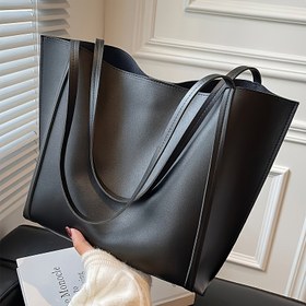 Resim Şık Siyah Tote Çanta - Büyük Kapasiteli, Hafif ve Taşınması Kolay, Vintage Tek Omuzlu El Çantası Tasarımı, İş, Günlük Geziler ve Randevular için Mükemmel, Kadınlar için İdeal Hediye, Minimalist Tarz, Günlük Kullanım Çantası | Minimalist El Çantası | Dayanıklı Yapı 