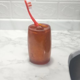 Resim 2 Adet Diş Fırçalık Altın Renkli Poliresin 5x5x7cm Banyo Seti Çok Renkli 