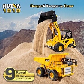 Resim Huina 1515 1/24 9CH RC Damperli Kamyon Wheel Loader Dozer Kazıcı Set İnşaat RC Model Uzaktan Kumandalı İş Makinesi 