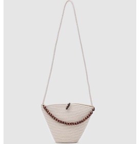 Resim Shule Bags Piccolo Handmade Boncuk Detaylı Hasır Çanta Krem Krem 