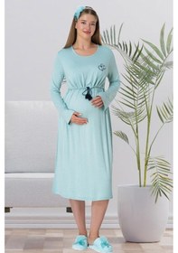 Resim Mecit Pijama Mecit 5539 Bayan Hamile Lohusa Turkuaz Emzirme Bölmeli Gecelik 001 