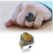 Resim Oval Tasarım Hayat Ağacı Desenli Faset Zultanit Taşlı 925 Ayar Gümüş Erkek Yüzük 