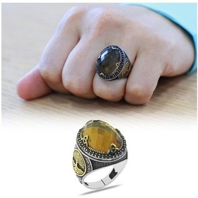 Resim Oval Tasarım Hayat Ağacı Desenli Faset Zultanit Taşlı 925 Ayar Gümüş Erkek Yüzük 