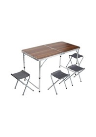 Resim Temiz Pazar Çanta Tipi 4 Tabureli Katlanır Kamp Masa Seti - Ahşap Desen Ahşap Kahverengi 
