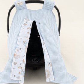 Resim Puset Örtüsü - Çift Taraflı - Bebe Mavi Petek - Uykucu Ördek 