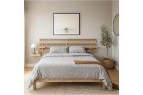Resim Pinoxi 150CM Masif Ahşap Yatak Başlığı 150CM x 60CM Naturel 2 Adet Raf 