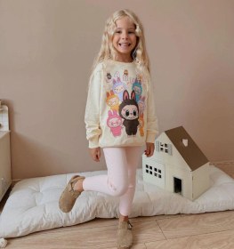 Resim Cg Kids Labubu Baskılı Eşofman 2 Iplik Kız Çocuk Taytlı Alt Üst Takım Pembe 