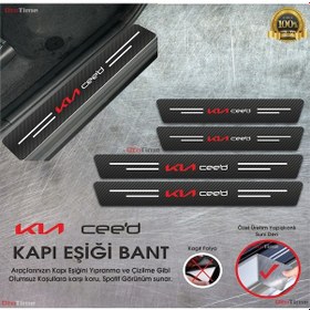 Resim Kia Ceed Logolu Uyumlu Karbon Kapı Eşiği Koruyucu Suni Deri 4'lü 