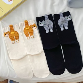 Resim 1 Çift Yenilikçi Soyut 3D Kedi Yumurta Çorapları Orta-Bacak Çorapları Sevimli Komik Kedi - Rahat Nefes Alabilen Ev ve Dış Mekan Kullanımı, Partilerde Festif Atmosfer Ekleyin, Arkadaşlar ve Aile İçin Benzersiz Hediye, Modaya Uygun Tüm Mevsimler İçin Sevimli Çoraplar 