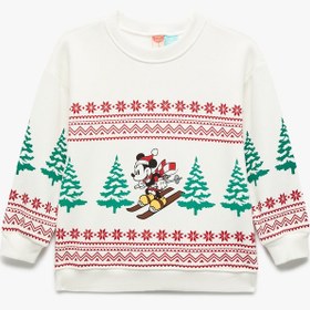 Resim Erkek Bebek Lisanslı Mickey Mouse Baskılı Uzun Kollu Şardonlu Sweatshirt 