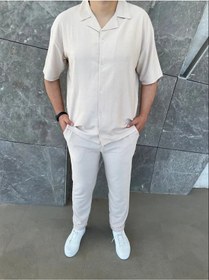 Resim Lulikwear Erkek Baggy Pantolon ve Gömlek Takım Bej 