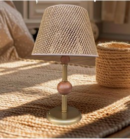 Resim DEDE ÇİFT AHŞAPLI ABAJUR ESKİTME RATTAN KAHVERENGİ ŞAPKALI 