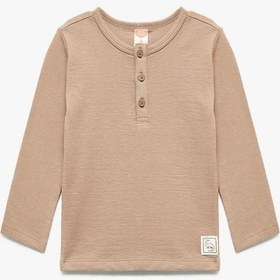 Resim Koton Erkek Bebek Pamuklu Uzun Kollu Düğmeli Tişört Kahve 