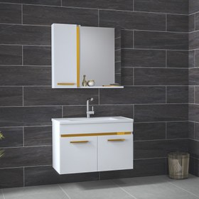 Resim Alfa Banyo Yeni Gold Beyaz 80 cm lavabolu banyo dolabı Banyo Takımı 