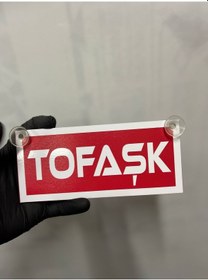 Resim Kırmızı Renk Üzeri Beyaz Renk Tofaşk Yazılı Vantuzlu Cam Süsü 