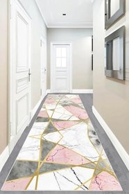 Resim Pelangi Mermer Desenli Gold Şeritli Dijital Baskı Yıkanabilir Kaymaz Taban Kilim Model Salon Halısı, Gri 80 x 50, 95554260800507 