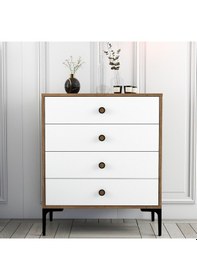 Resim Lizbon 4 Çekmece Şifonyer - Ceviz - Beyaz 
