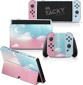 Resim Tacky Design Nintendo Switch OLED Cilt ile Uyumlu Bulutlar - Premium Vinil 3M Sevimli Kawaii Nintendo Anahtarı OLED Çıkartma Seti - Konsol, Dock, Joy Con için OLED Kaplamayı Değiştirin - Çıkartma Tam 