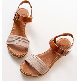 Resim Bej Ortopedik Hakiki Deri Dolgu Kadın Sandalet Bej 