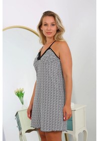 Resim Moda Çizgi Kadın Pamuk İp Askılı Desenli Büyük Beden Gecelik 999 Beyaz 