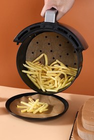Resim Buffer ® 100 Adet Air Fryer Pişirme Kağıdı Tek Kullanımlık Yağ Geçirmez Kağıt Yuvarlak Delikli Model 