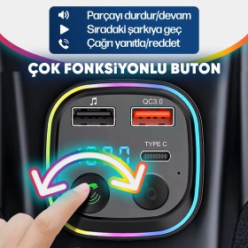 Resim 30W Pd Hızlı Şarj 5.0 Bluetooth Mp3 Çakmaklık Rgb Işıklı LED Ekran USB Araç Fm Transmitter Çakmaklık Pd Type-C Giriş 