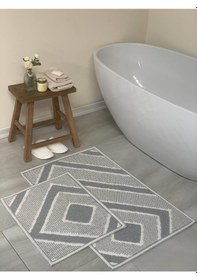 Resim Palamutbükü Doğal Pamuklu 2'li Banyo Paspas Seti 60x100+50x60 Cm - Gri Gri 