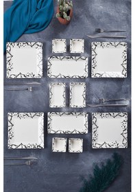 Resim Piatti Naturali 12 Parça 4 Kişilik Mermer Kahvaltı Takımı Handmade Sunum Set Siyah 