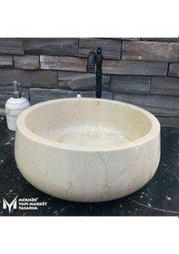 Resim Bej Mermer Oval Silindir Lavabo 