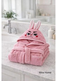 Resim Pembe Tavşan Nakışlı Kulaklı Bebek Ve Çocuk Bornozu Diğer 