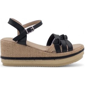 Resim Zorde Dolgu Topuk Hasırlı Kadın Sandalet - Siyah - 37 Siyah 