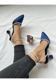 Resim Gamze Shoes Lacivert Renk Saten Bilekten Bağlama 