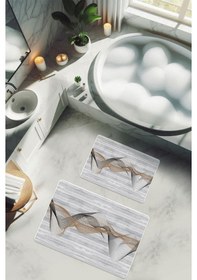 Resim Yıkanabilir Kaymaz Tabanlı Modern Desenli 2'li Banyo Paspas Takımı Bps0013 Renkli 