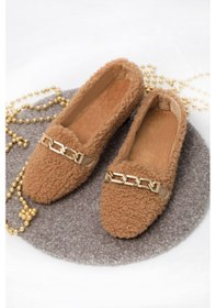 Resim Peluş Tüylü Zincirli Kadın Ev Ayakkabısı Babet 