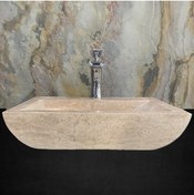 Resim SİPAHİMARBLE Traverten Batarya Çıkışlı Kalın Kenar Yay Model Lavabo 