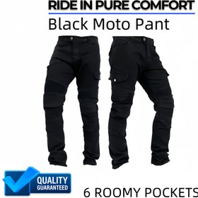 Resim Siyah Motosiklet Sürme Pantolonu Erkekler İçin - 6 Bölgeli Cep, Esnek Tüm Mevsim Konforu, Kumaş Olmayan, Ön Fermuar Kapatma, Motosiklet Sürme Ekipmanı, Motosiklet Sürme Pantolonu, Motosiklet Sürme Ekipmanı, Şık Motosiklet Pantolonu, Dayanıklı Motosiklet Pantolonu 
